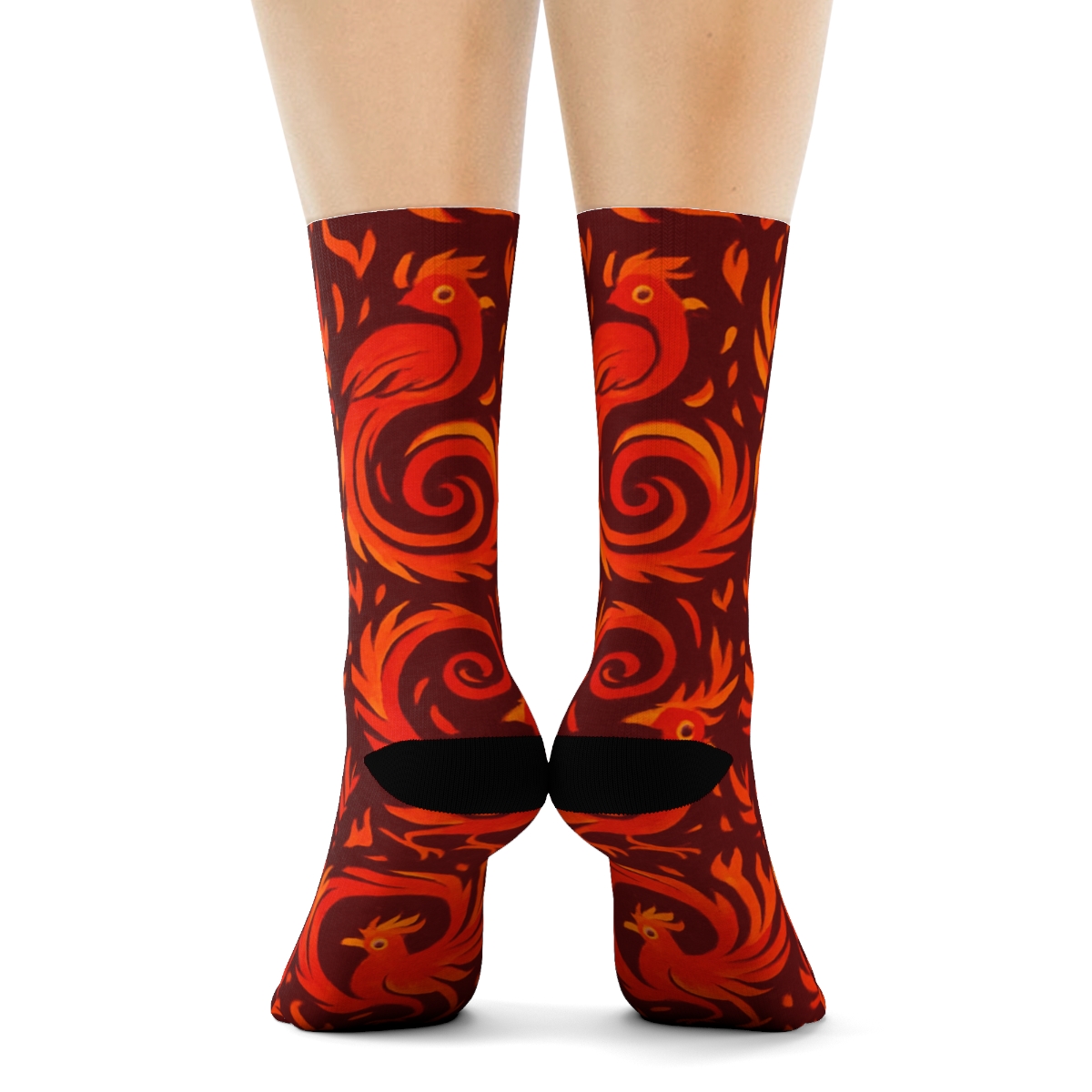 Fantasy Firebird Spiral Flight On Burgundy premium sports crew socks