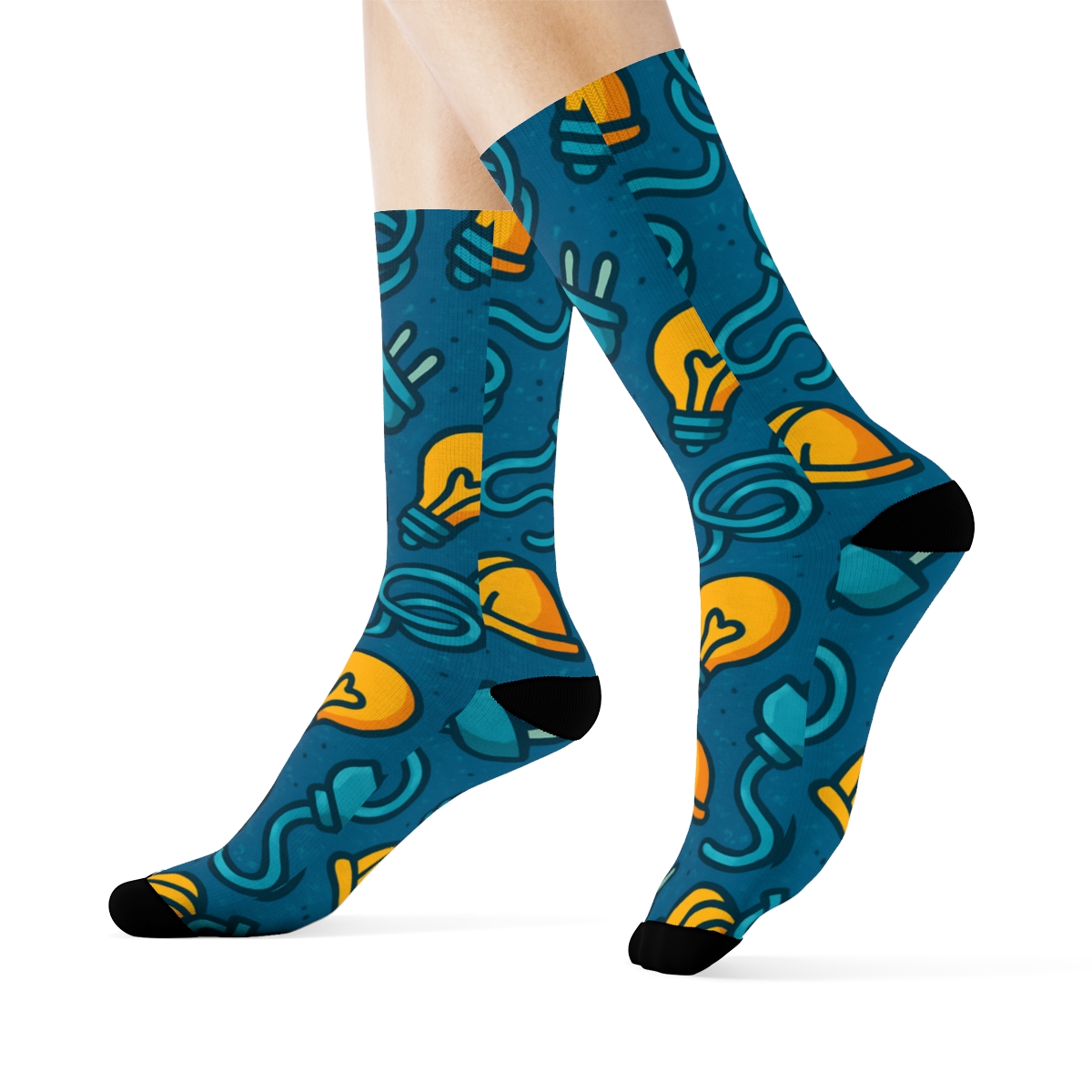 Circuit Blue Background With Electrician Plug Parade trendy patterned crew socks