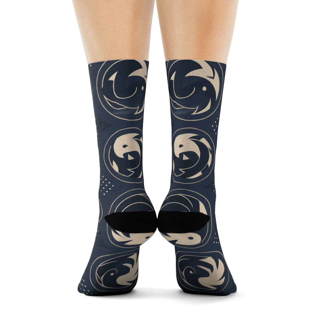 Indigo Koi Duality Mandala Lattice soft everyday crew socksIndigo Koi Duality Mandala Lattice Crew Socks - Image 4