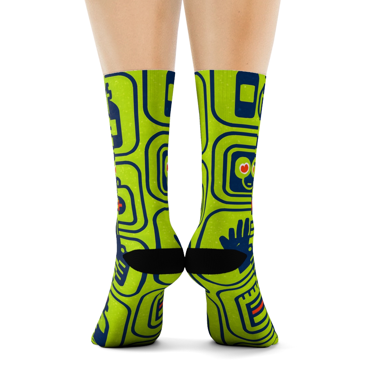 Icon Tiles With Paramedic Gear On High Visibility Lime stylish athletic crew socksIcon Tiles with Paramedic Gear on High Visibility Lime Crew Socks - Image 4
