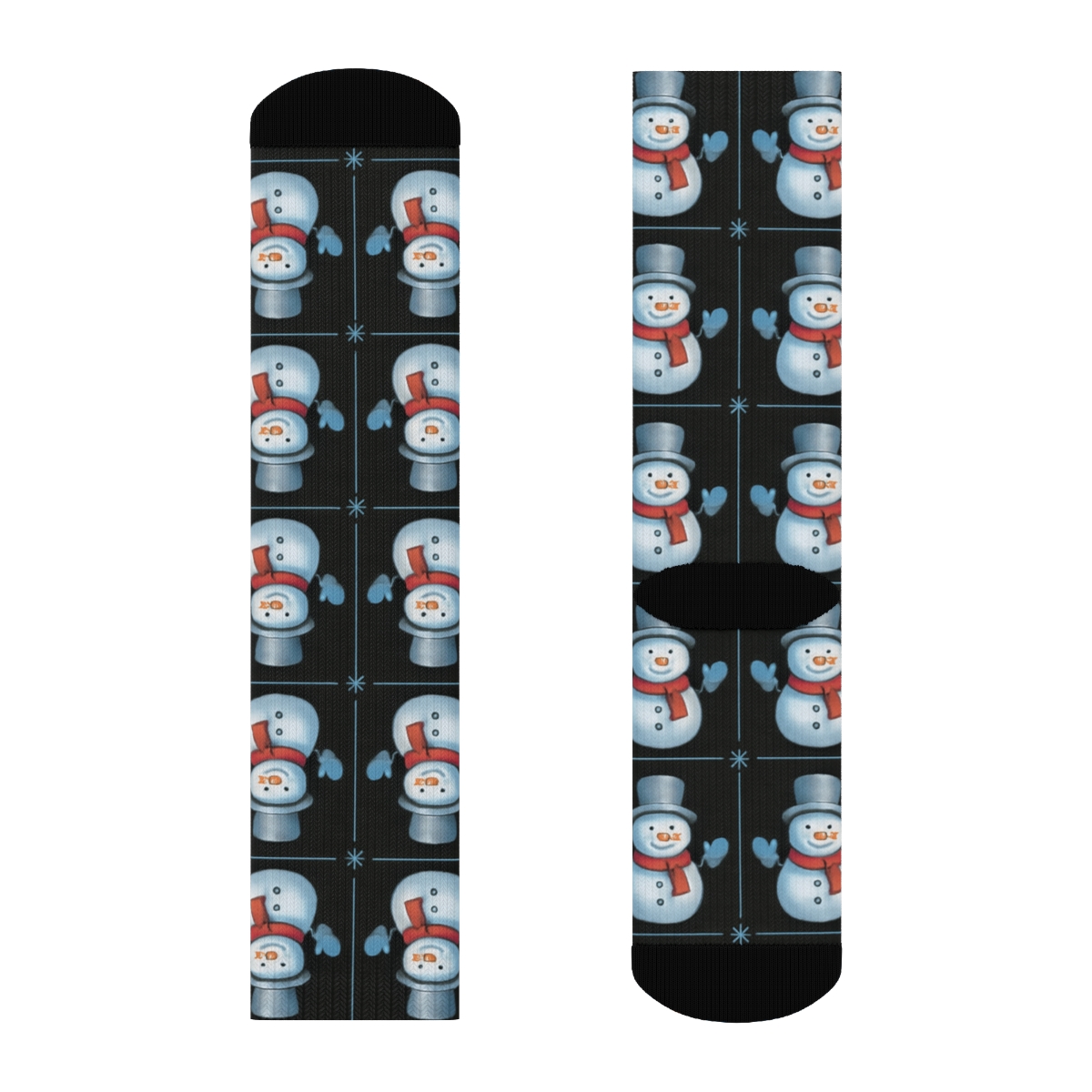 Black Background Snowman Grid For Xmas Night unique graphic crew socks