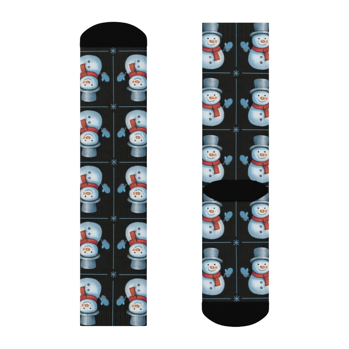 Black Background Snowman Grid For Xmas Night unique graphic crew socks