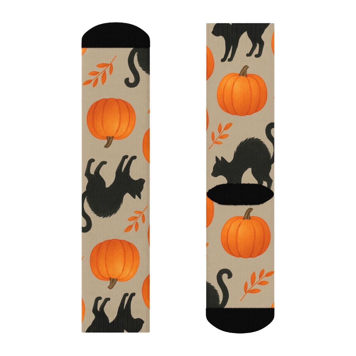 Black Cat And Pumpkin Diagonal March On Proper Neutral Background soft everyday crew socks