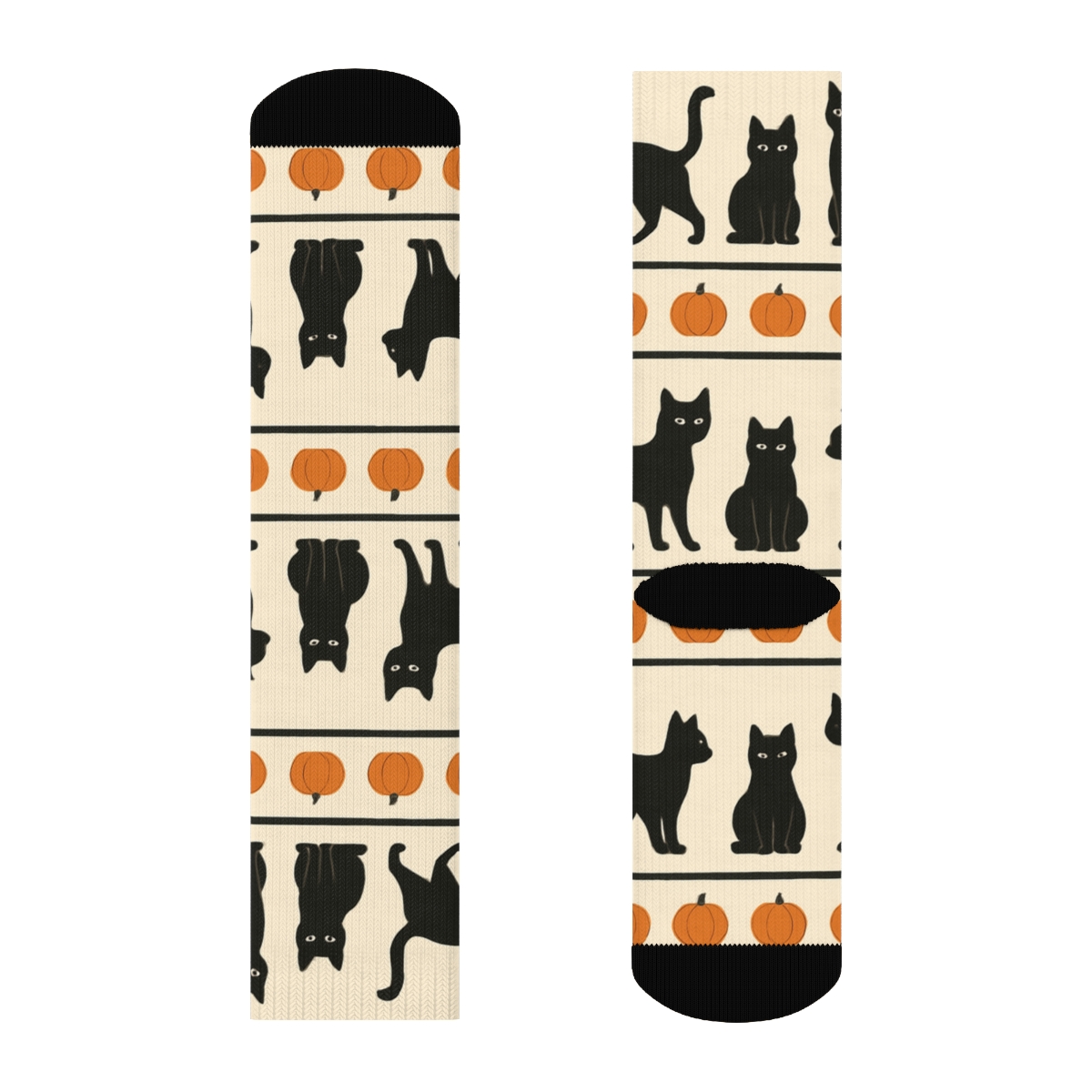 Black Cat Silhouettes And Pumpkins Banding On Proper Background soft everyday crew socks