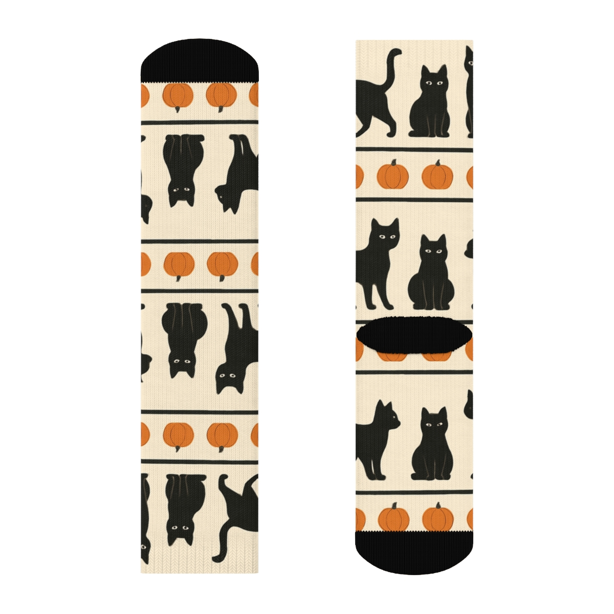 Black Cat Silhouettes And Pumpkins Banding On Proper Background soft everyday crew socks