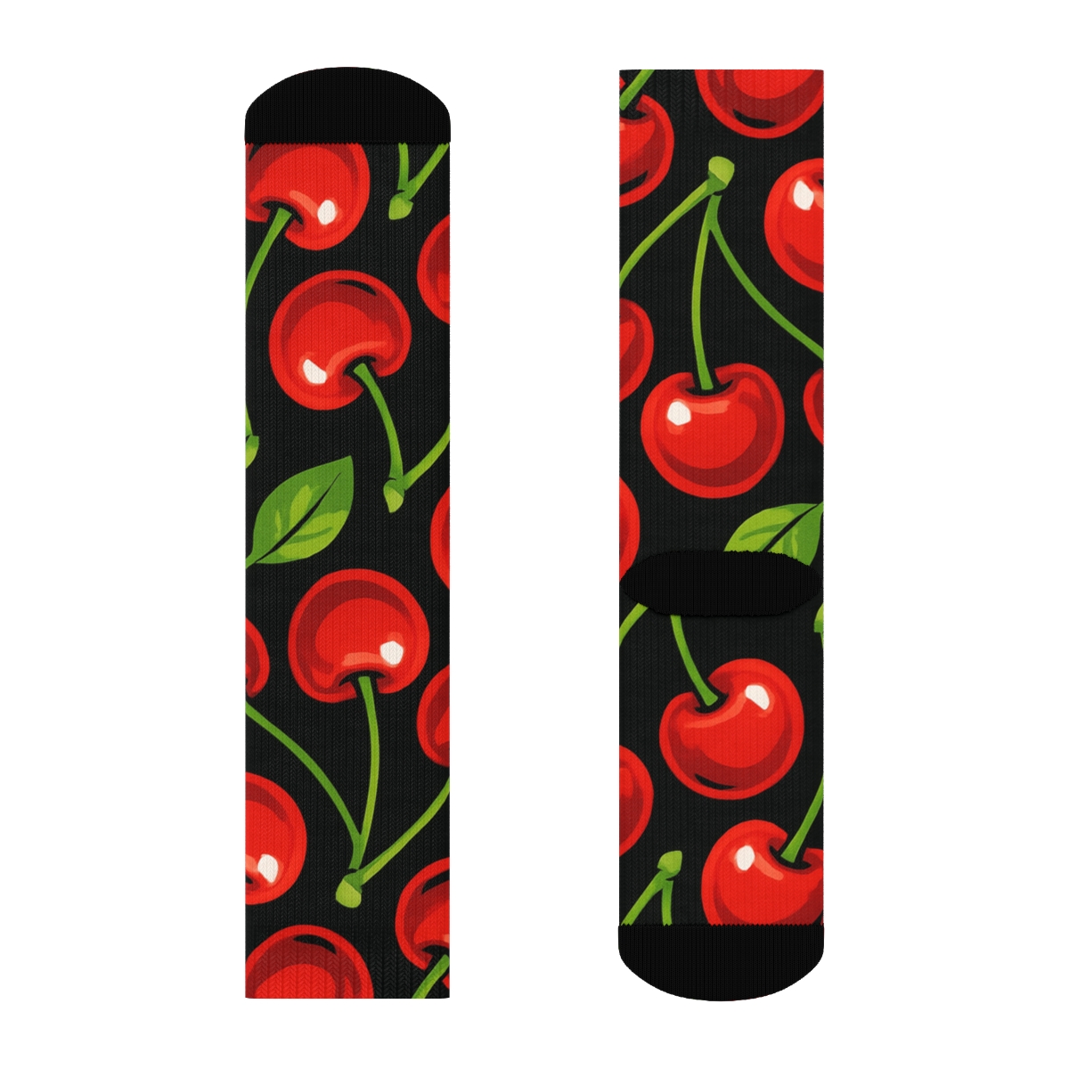 Black Ground Glossy Cherry Scatter personalized crew socks