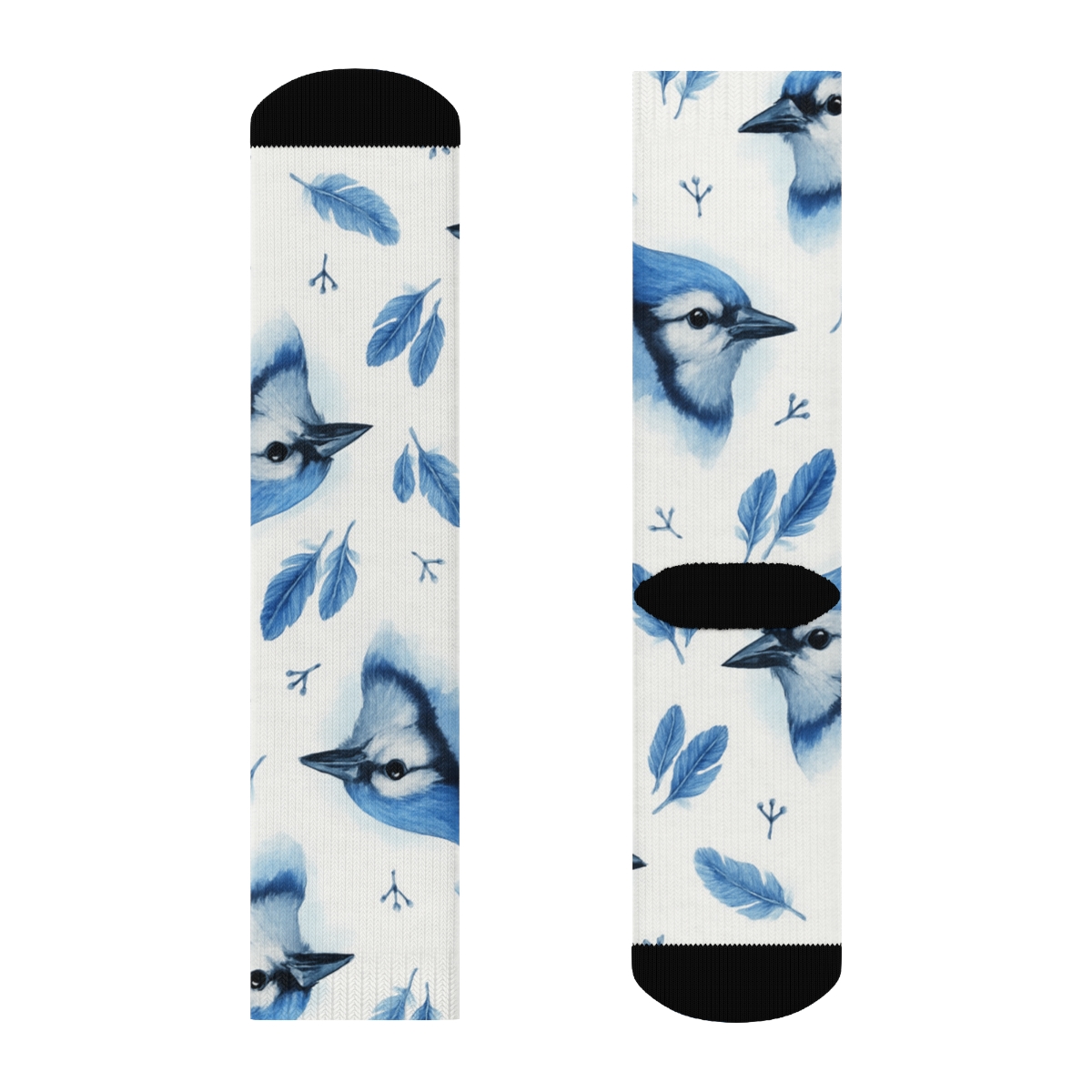 Blue Jay Crest Portrait Scatter On White Background designer printed crew socks