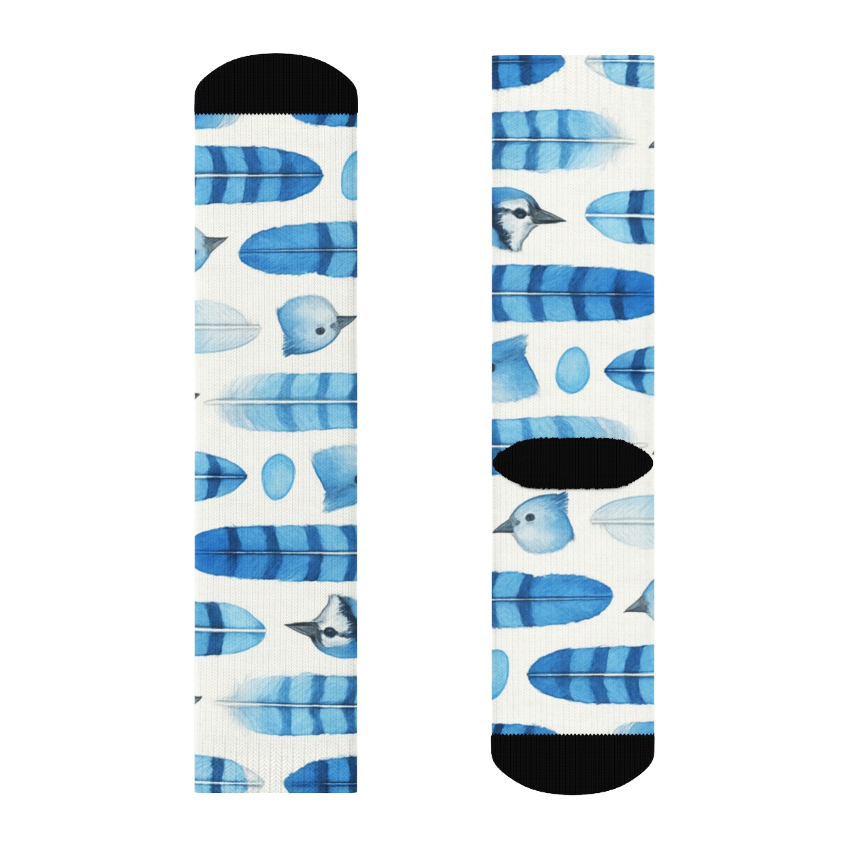 Blue Jay Feather Bar Stripe Repeat On White Background comfortable cotton crew socks
