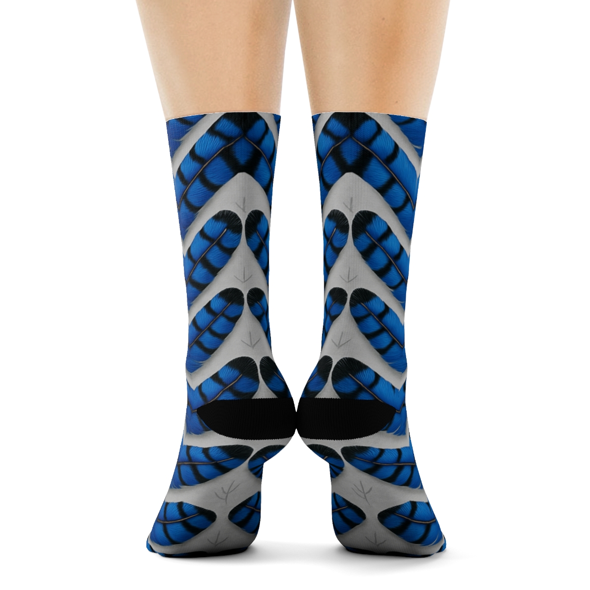 Blue Jay Feather Chevron On Soft Gray personalized crew socks