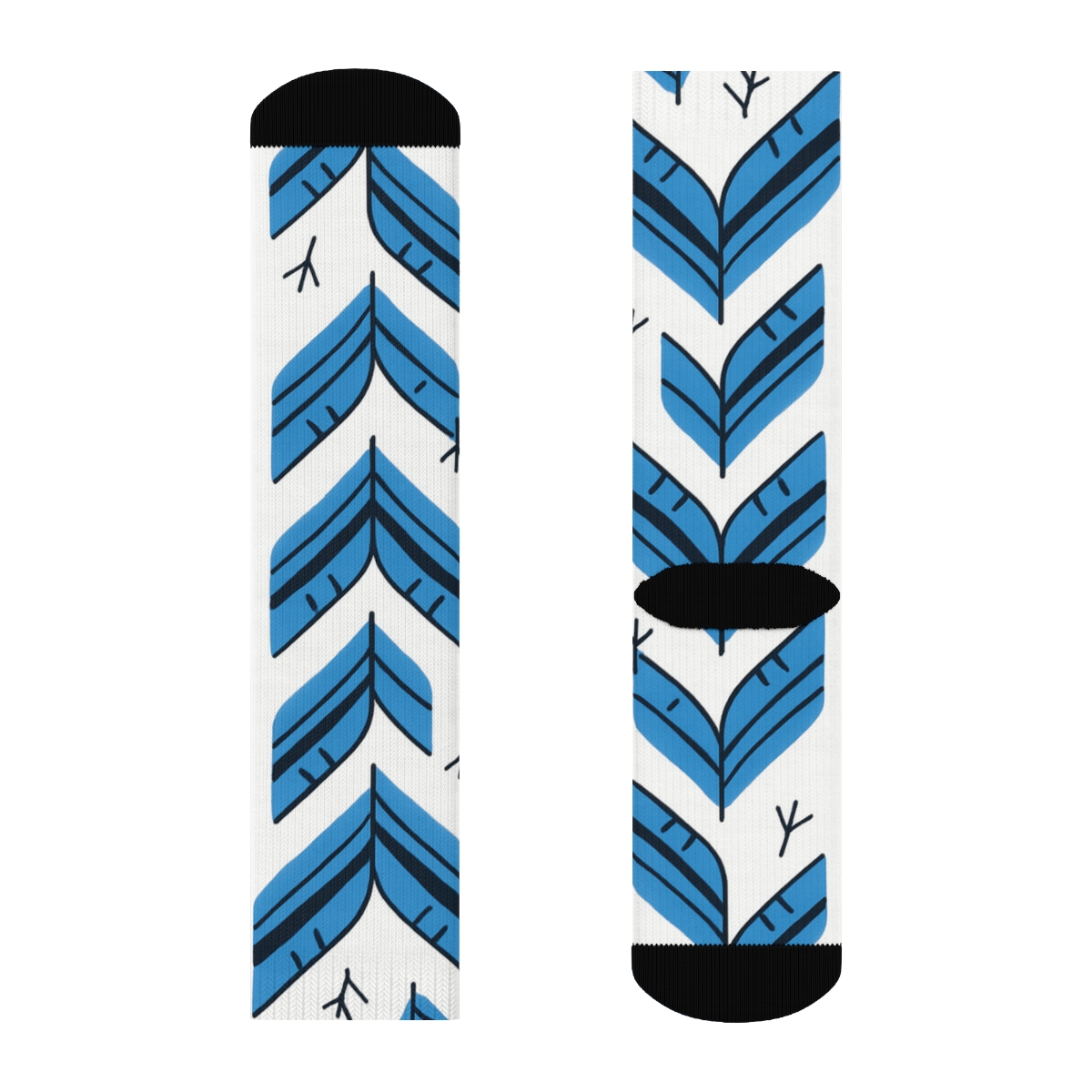 Blue Jay Feather Chevron On White Background unique graphic crew socks