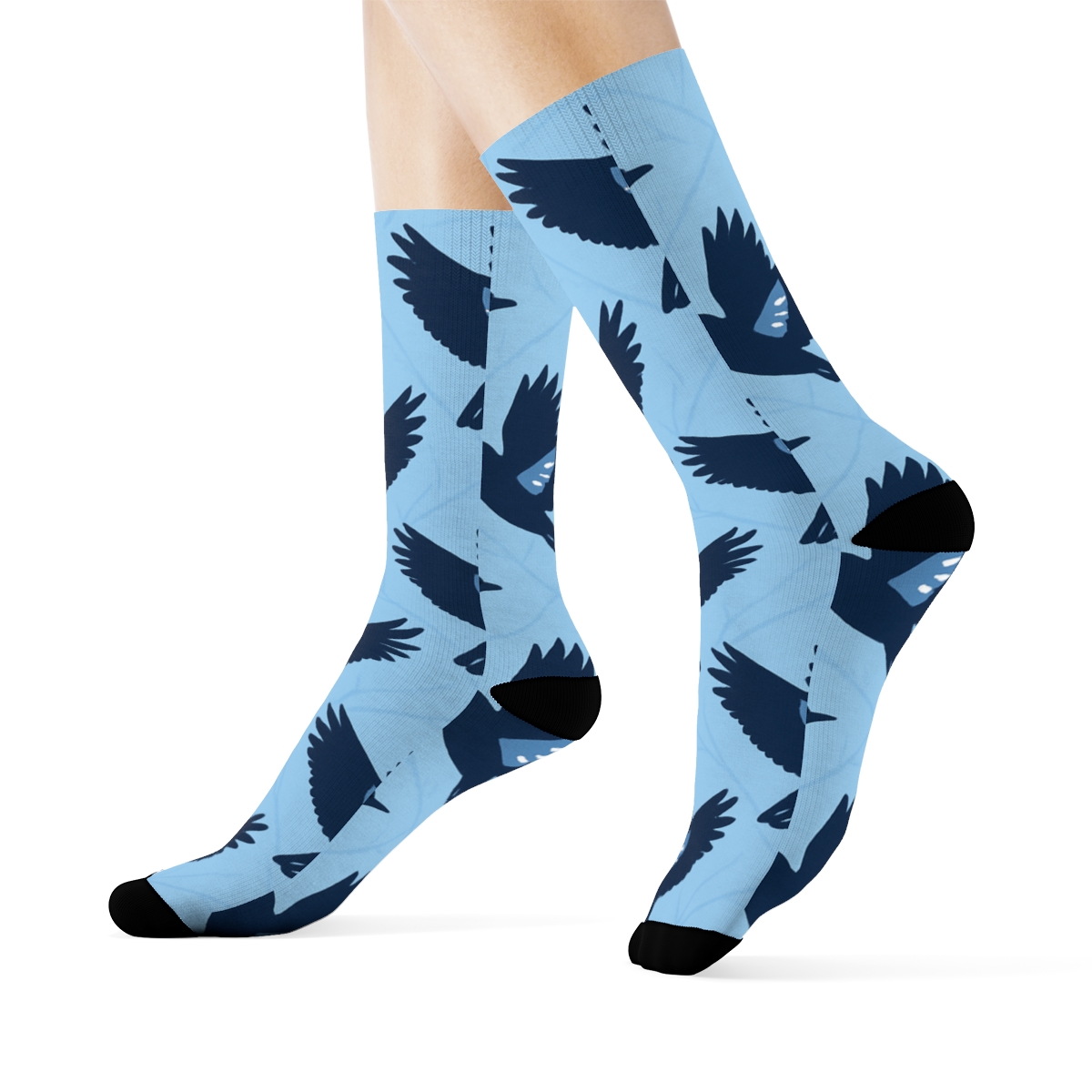 Blue Jay Flight Array On Sky Blue Field custom crew socks