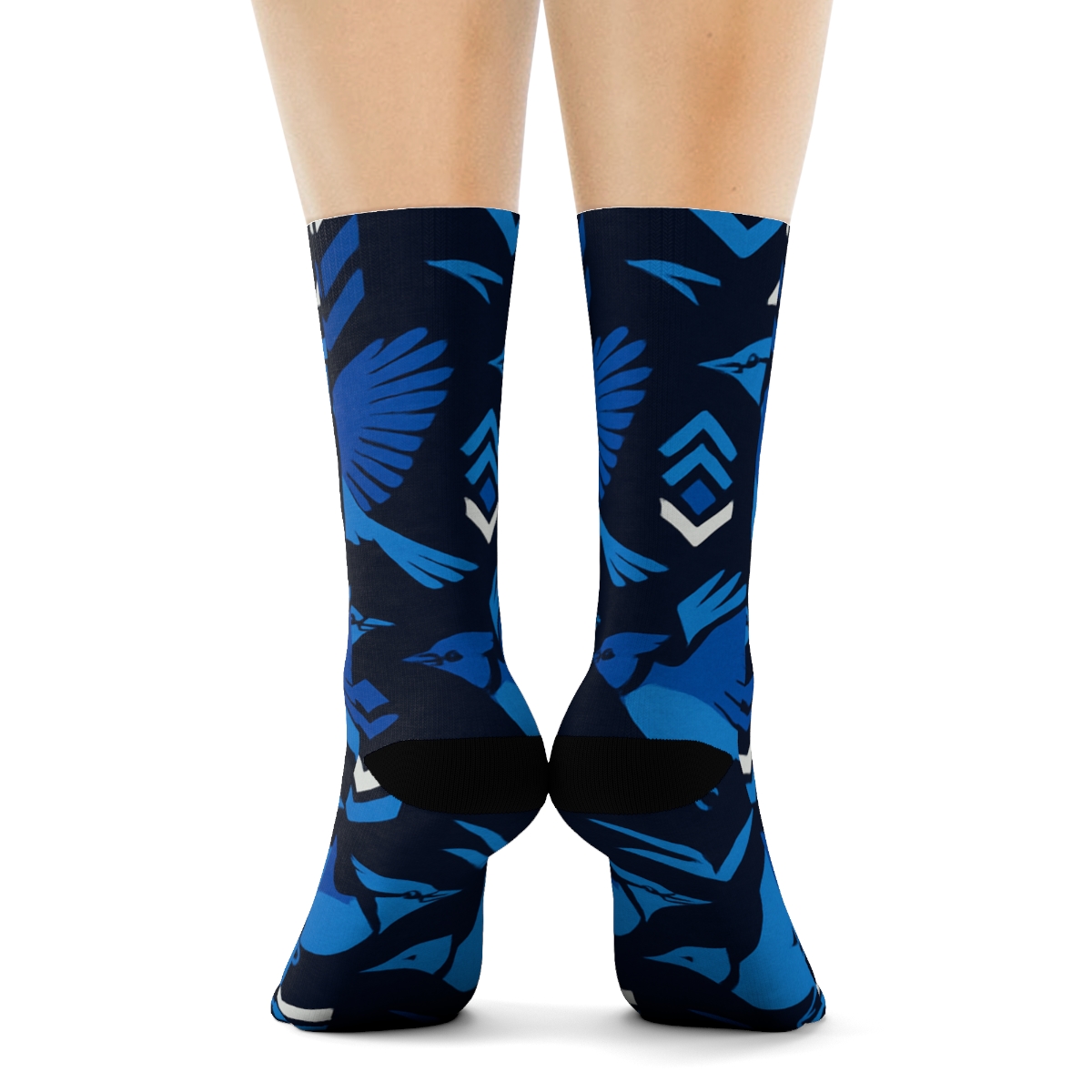 Blue Jay Geometric Flight Array On Navy Blue Background stylish athletic crew socks