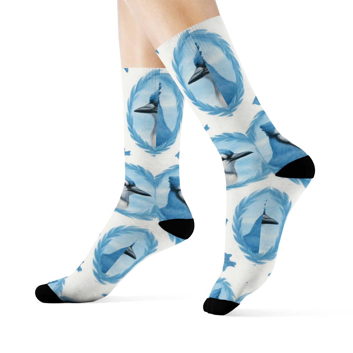 Blue Jay Portrait Medallions On White Background premium sports crew socks