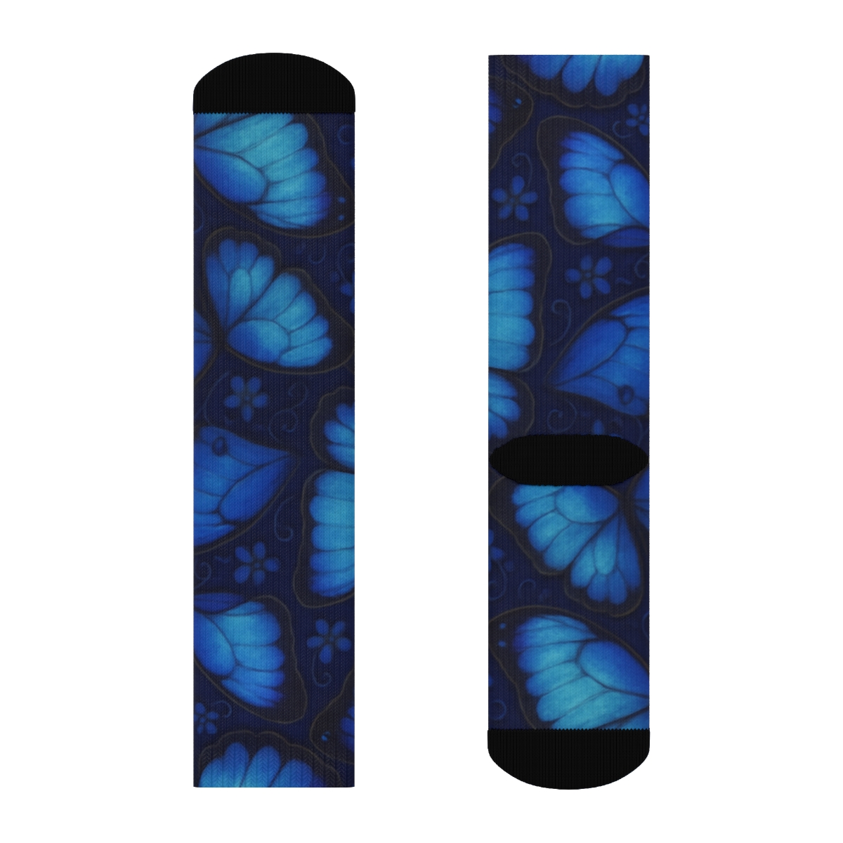 Blue Morpho Wing Mosaic Meadow On Deep Indigo unique graphic crew socksBlue Morpho Wing Mosaic Meadow on Deep Indigo Crew Socks - Image 2