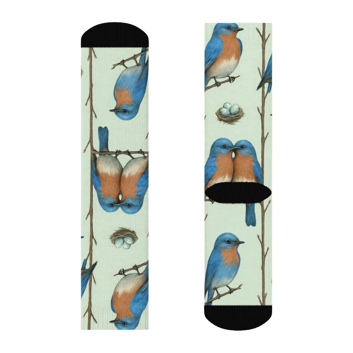 Bluebird Perch Stripe Garden On Pale Mint trendy patterned crew socks