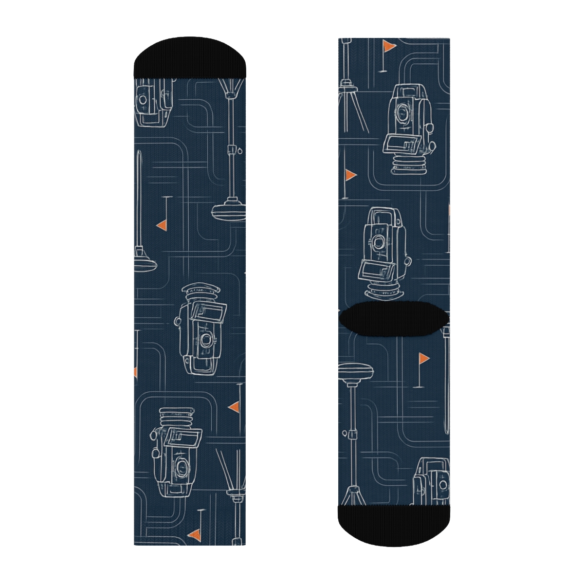 Blueprint Grid With Surveyor Instruments designer printed crew socks