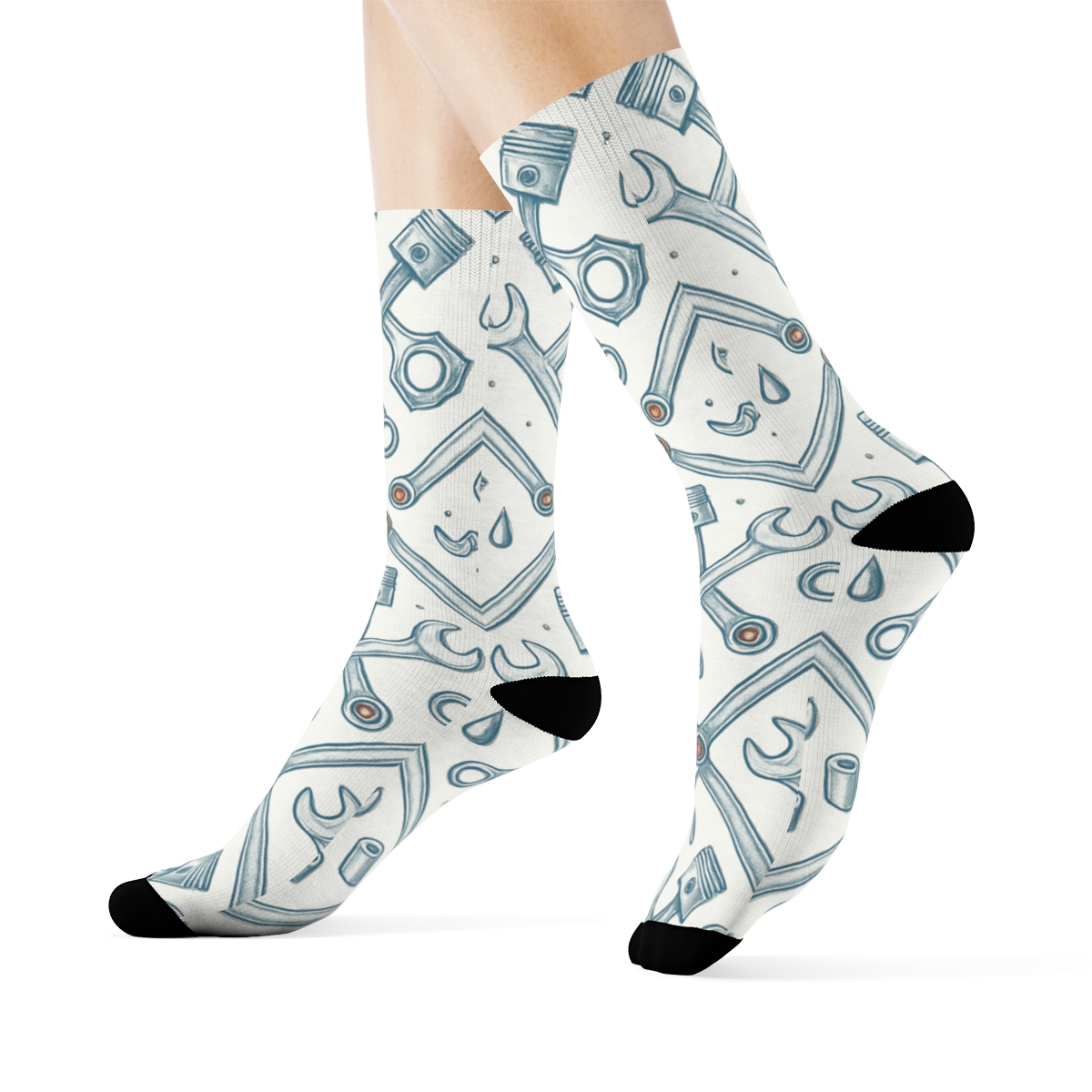 Blueprint Lattice With Mechanic Tool Constellations comfortable cotton crew socks
