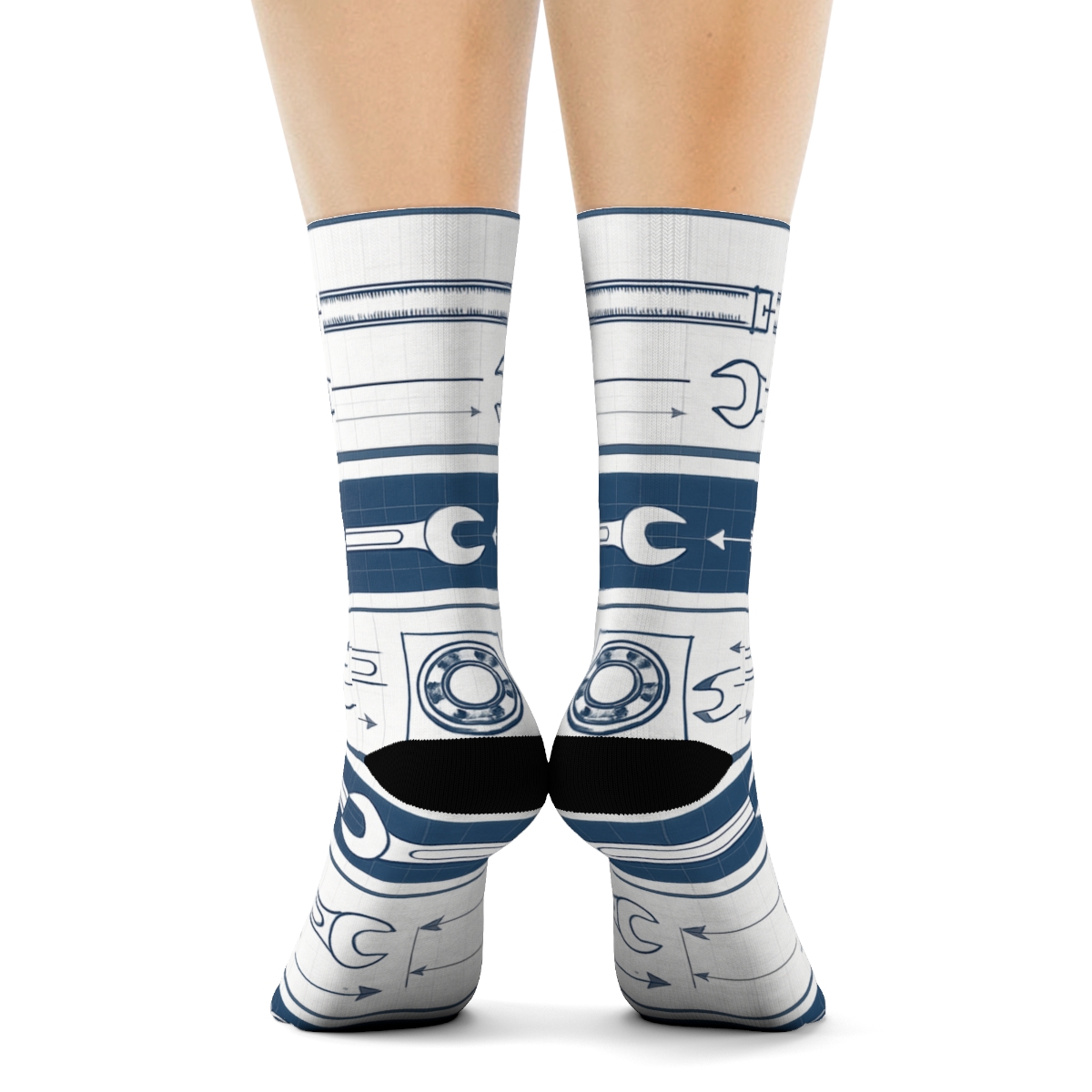 Blueprint Lattice With Mechanical Engineer Bands trendy patterned crew socks
