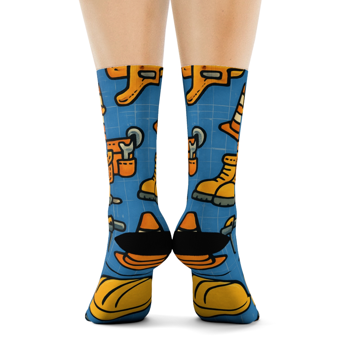 Blueprint Parade With Construction Worker Icons stylish athletic crew socks