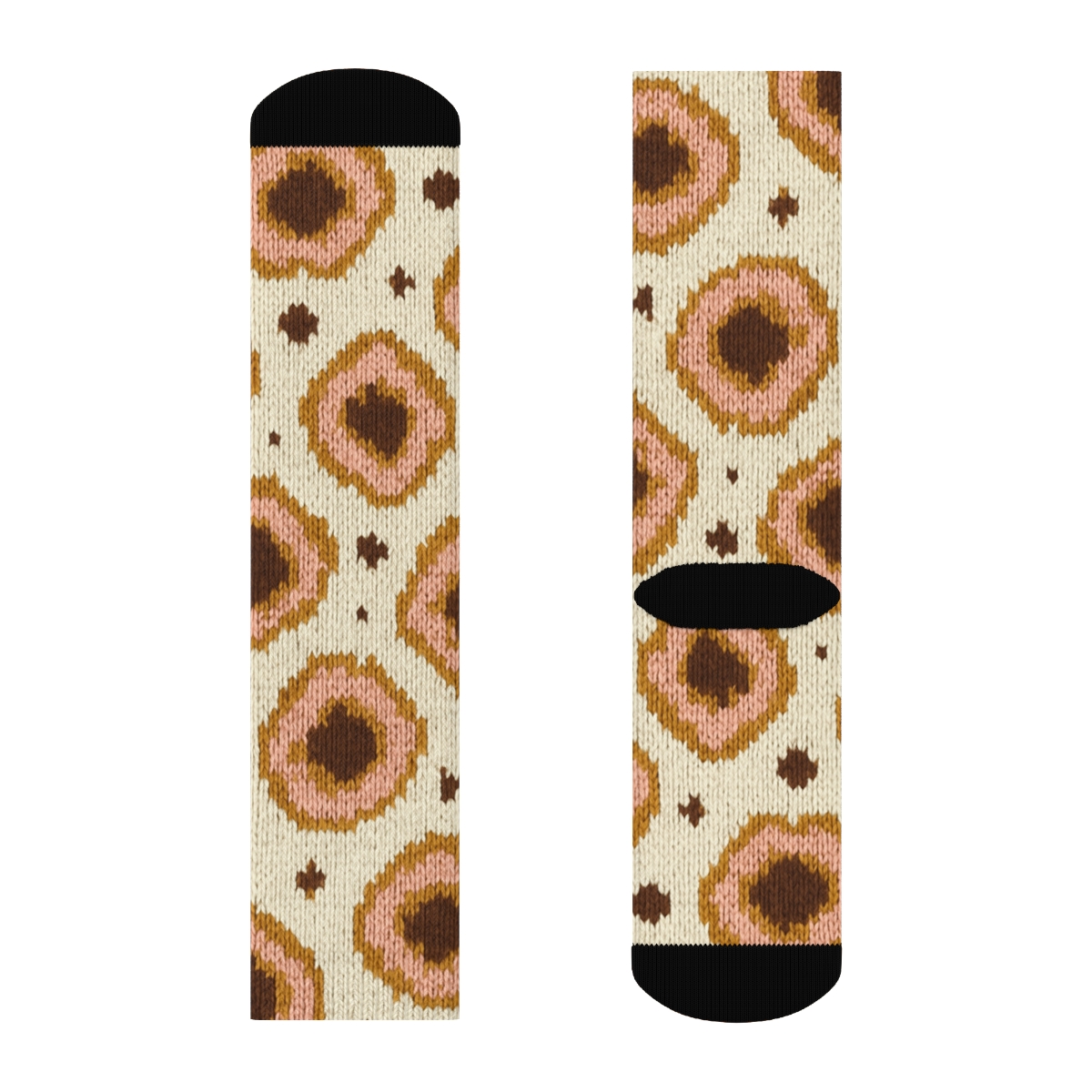 Blush Gold Rosette Knit Illusion On Ivory custom crew socks