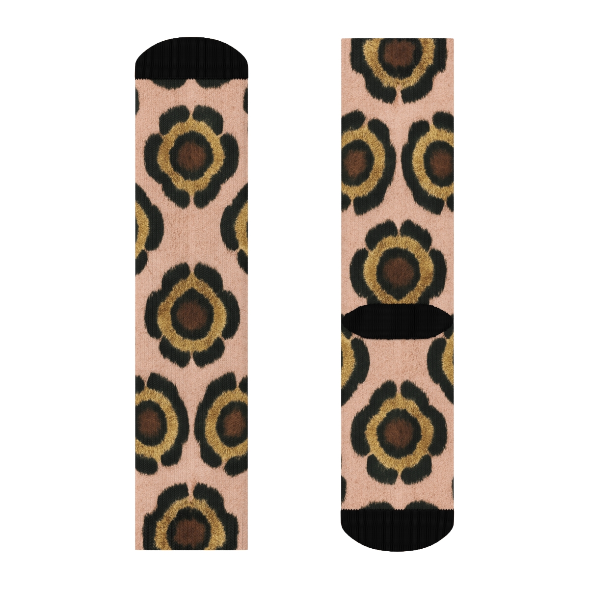 Blush Gold Rosette Medallion Mirror Repeat designer printed crew socks