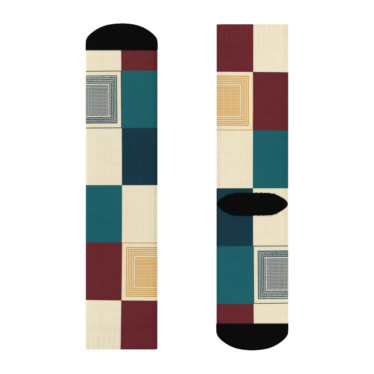 Bold Multi Color Large Block Spotlight Check designer printed crew socks