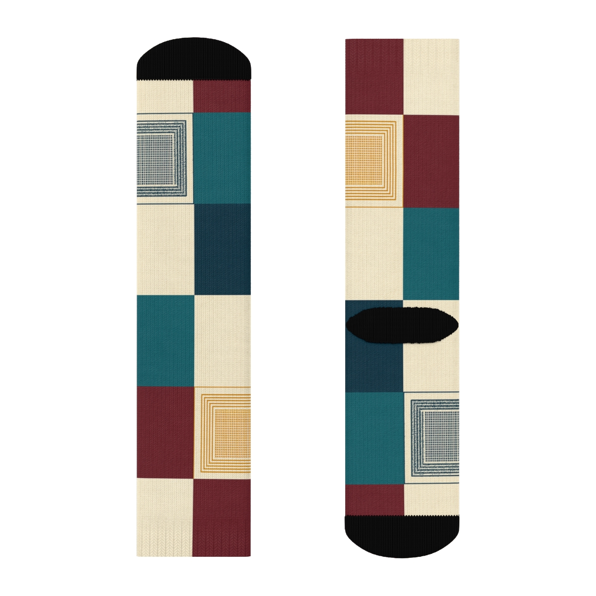 Bold Multi Color Large Block Spotlight Check designer printed crew socks