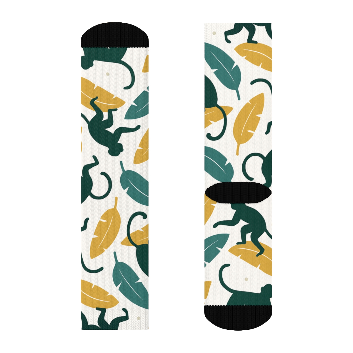 Botanical Grid With Monkey Silhouettes trendy patterned crew socks