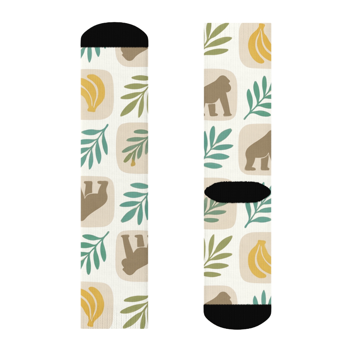 Botanical Tiles With Ape Silhouettes soft everyday crew socks