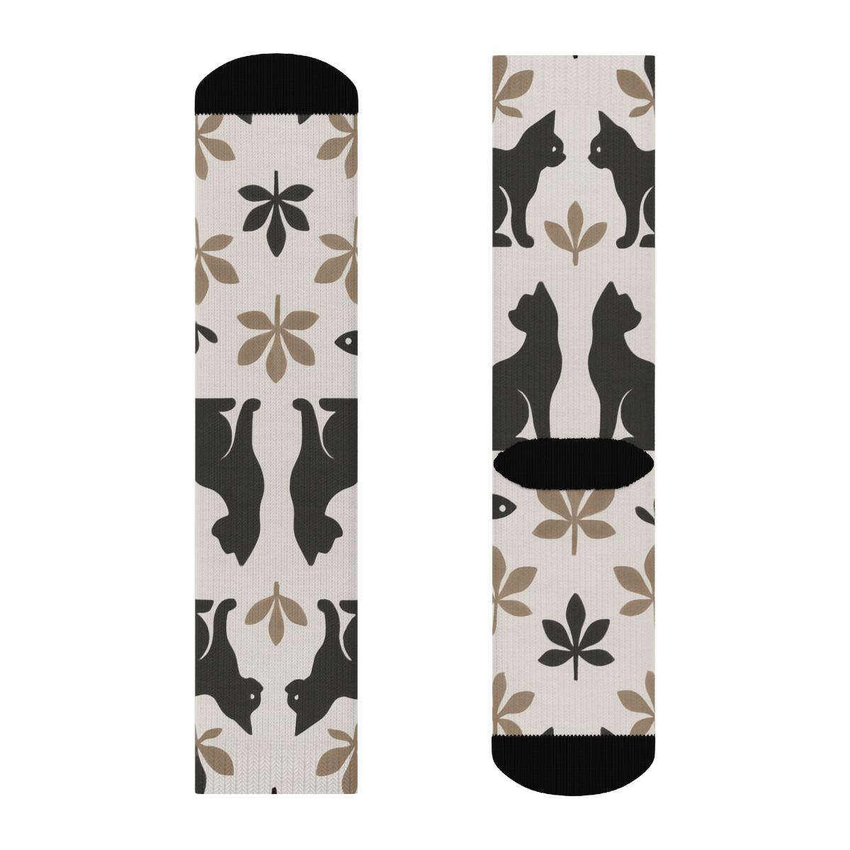 Botanical Tiles With Cat Silhouettes In Charcoal personalized crew socks