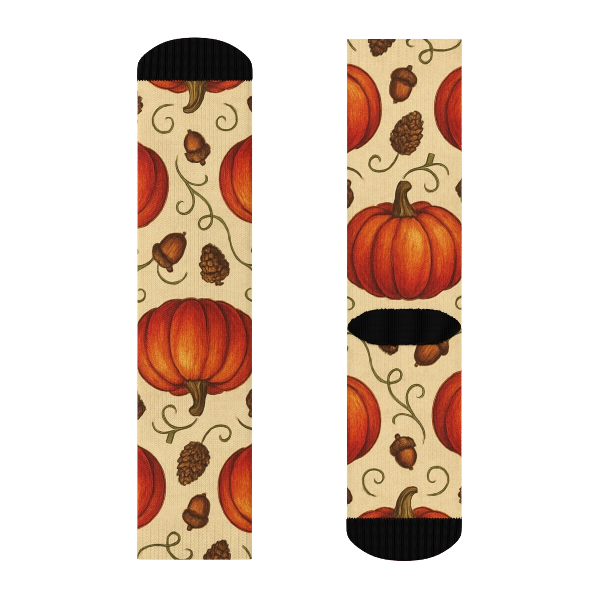Burnt Orange Pumpkin Patch Mirror Repeat On Creamy Beige Background stylish athletic crew socks