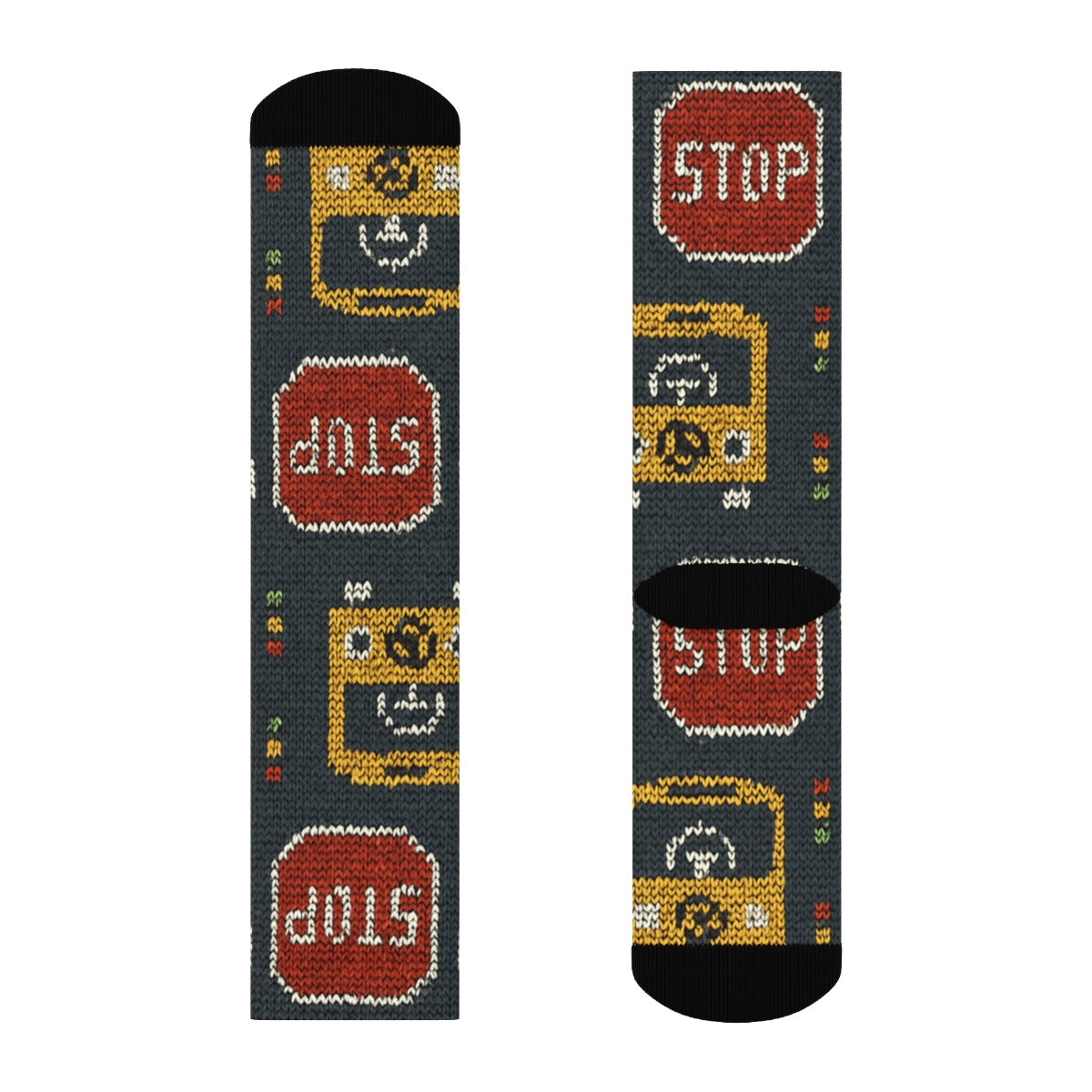 Bus Driver Knit Illusion On Asphalt Gray trendy patterned crew socks