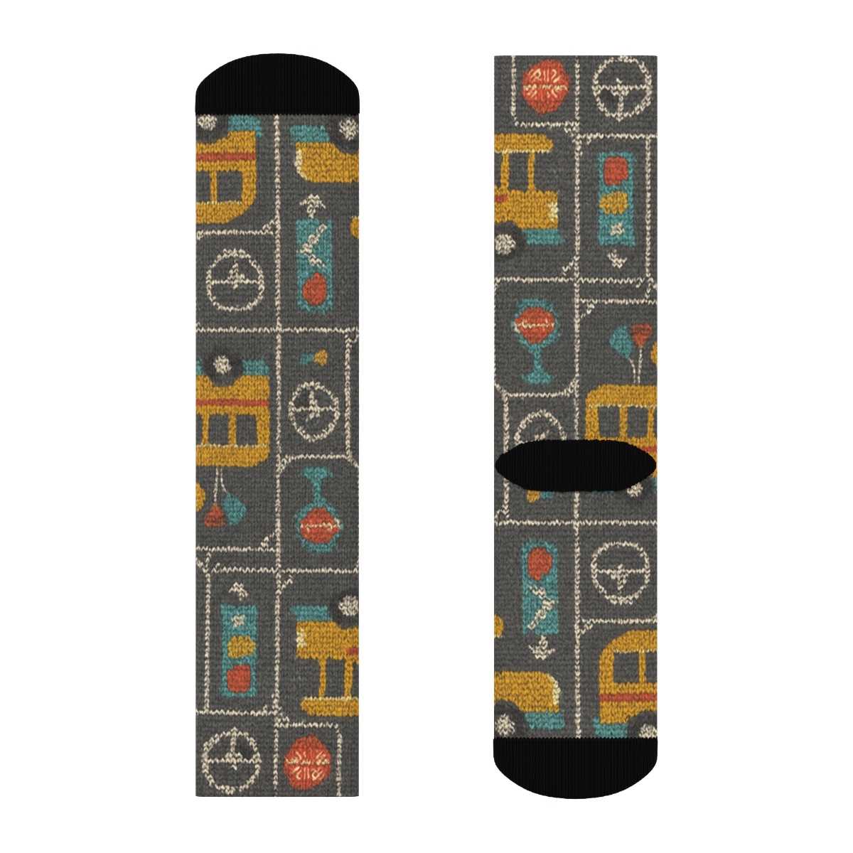 Bus Driver Parade Patchwork On Asphalt Gray designer printed crew socks