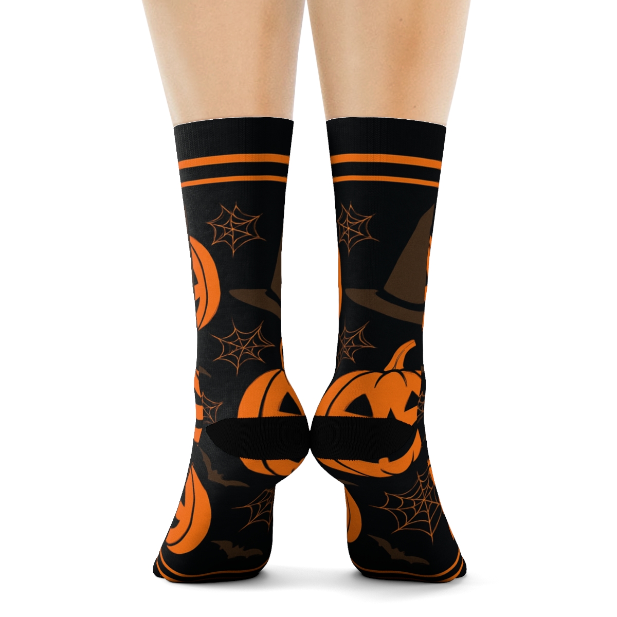 Witch Hat Border With Pumpkin Repeat On Black Background premium sports crew socks