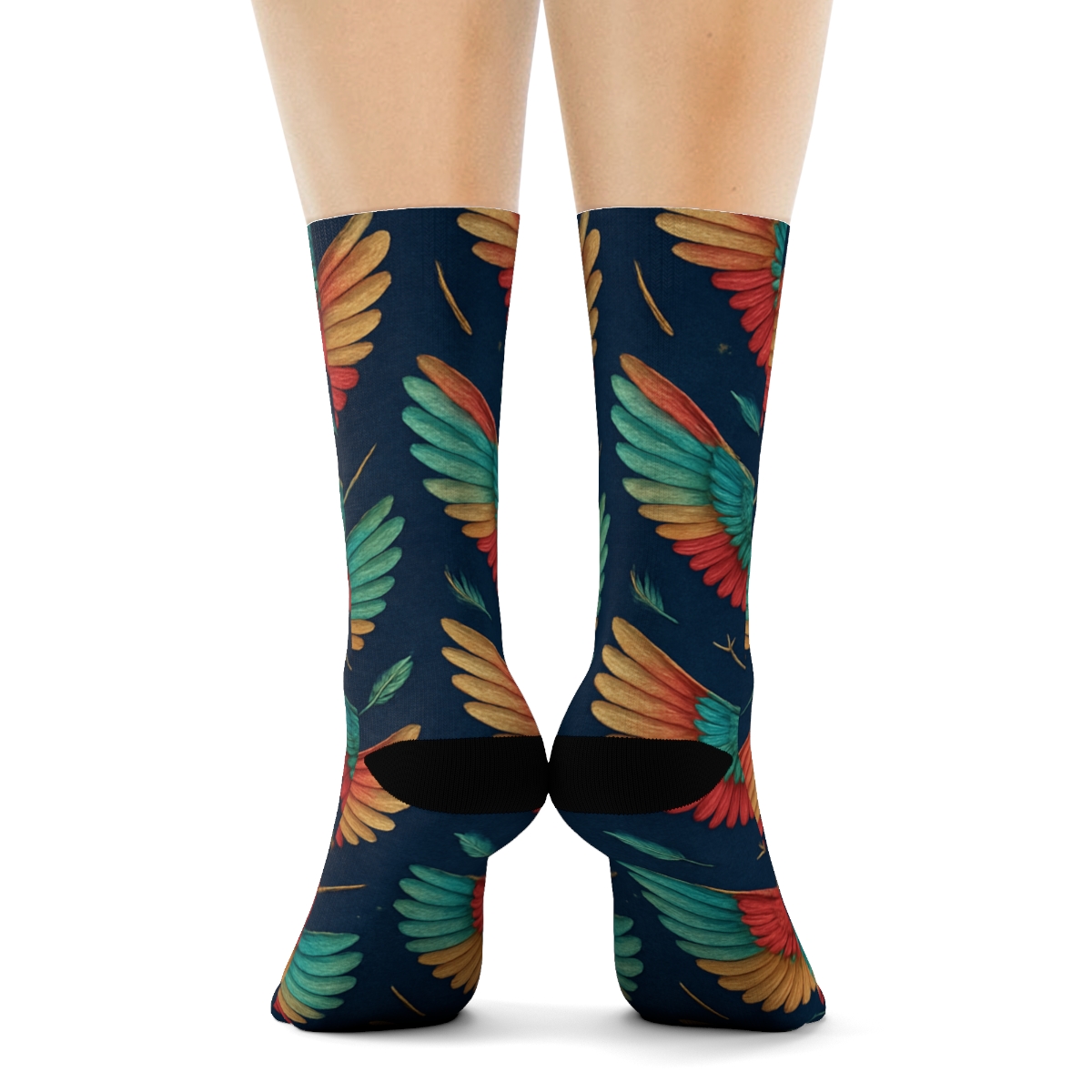 Hummingbird Wing Lattice On Midnight Navy Background premium sports crew socks