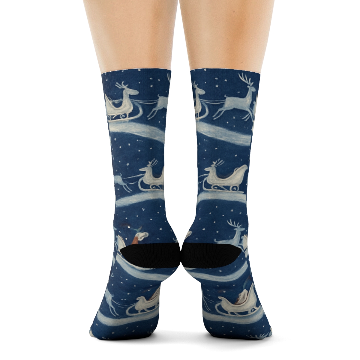 Sleigh Wave With Santa Claus Motifs soft everyday crew socks