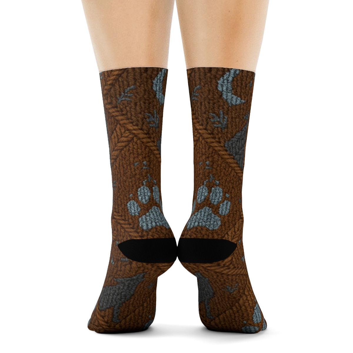 Knit Illusion Patchwork, Gray Wolf Trails unique graphic crew socks
