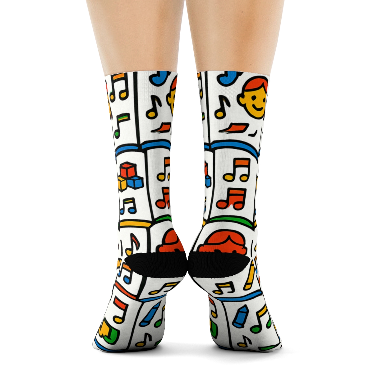 Storybook Lattice With Childcare Worker Icons comfortable cotton crew socks