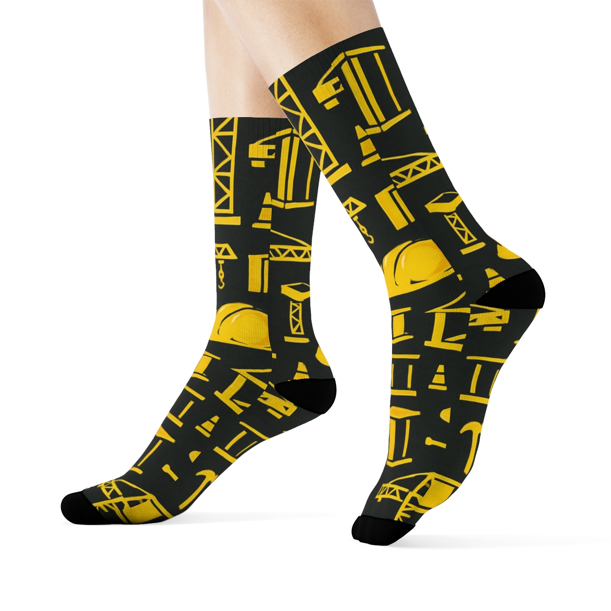 Construction Worker Skyline Grid On Industrial Night comfortable cotton crew socks