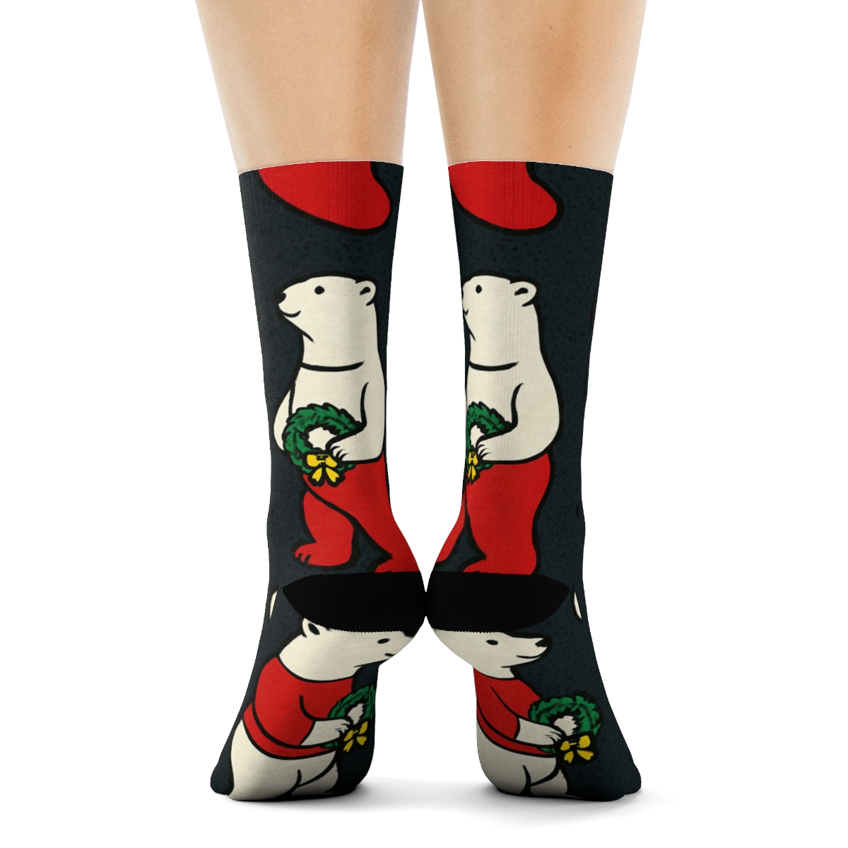 Polar Bear Stocking Checkerboard On Charcoal Background custom crew socks