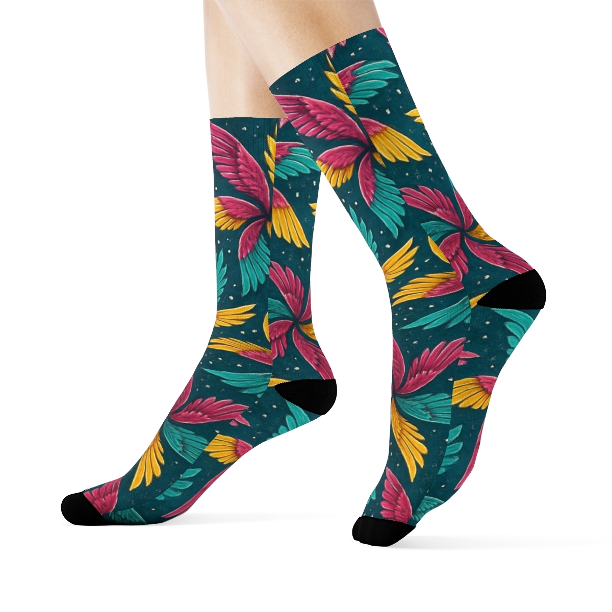 Hummingbird Wing Spiral Tessellation On Midnight Teal Background comfortable cotton crew socks