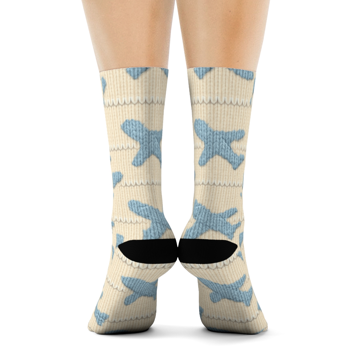 Knitted Illusion Airplane Cable Stitch Repeat unique graphic crew socks