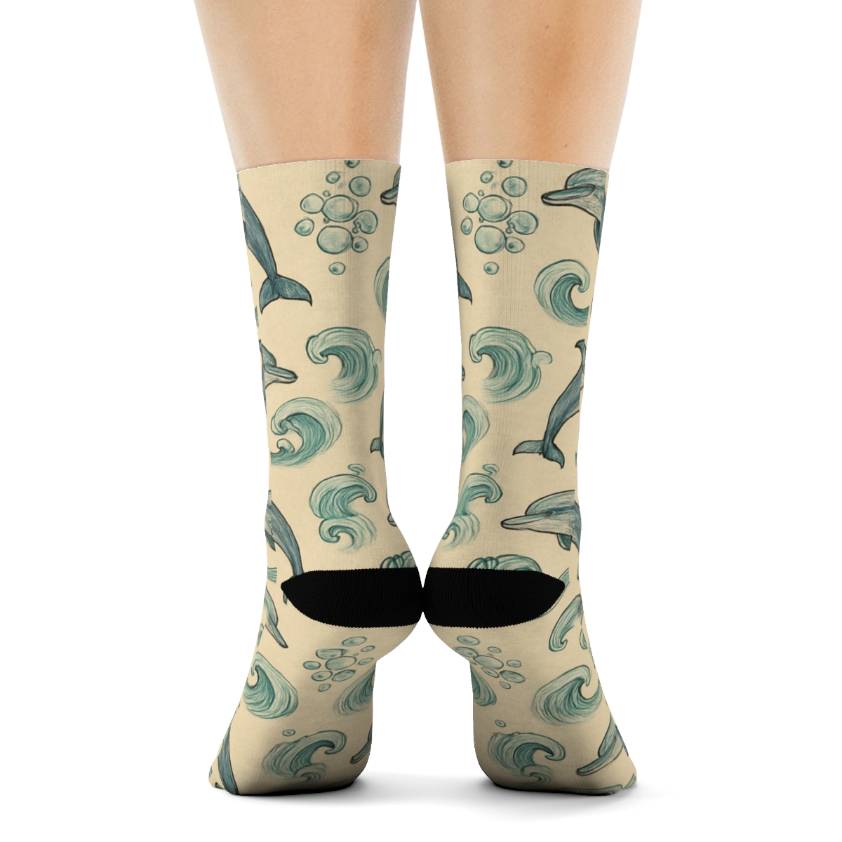 Tidal Lattice Dolphin Pattern Study comfortable cotton crew socks