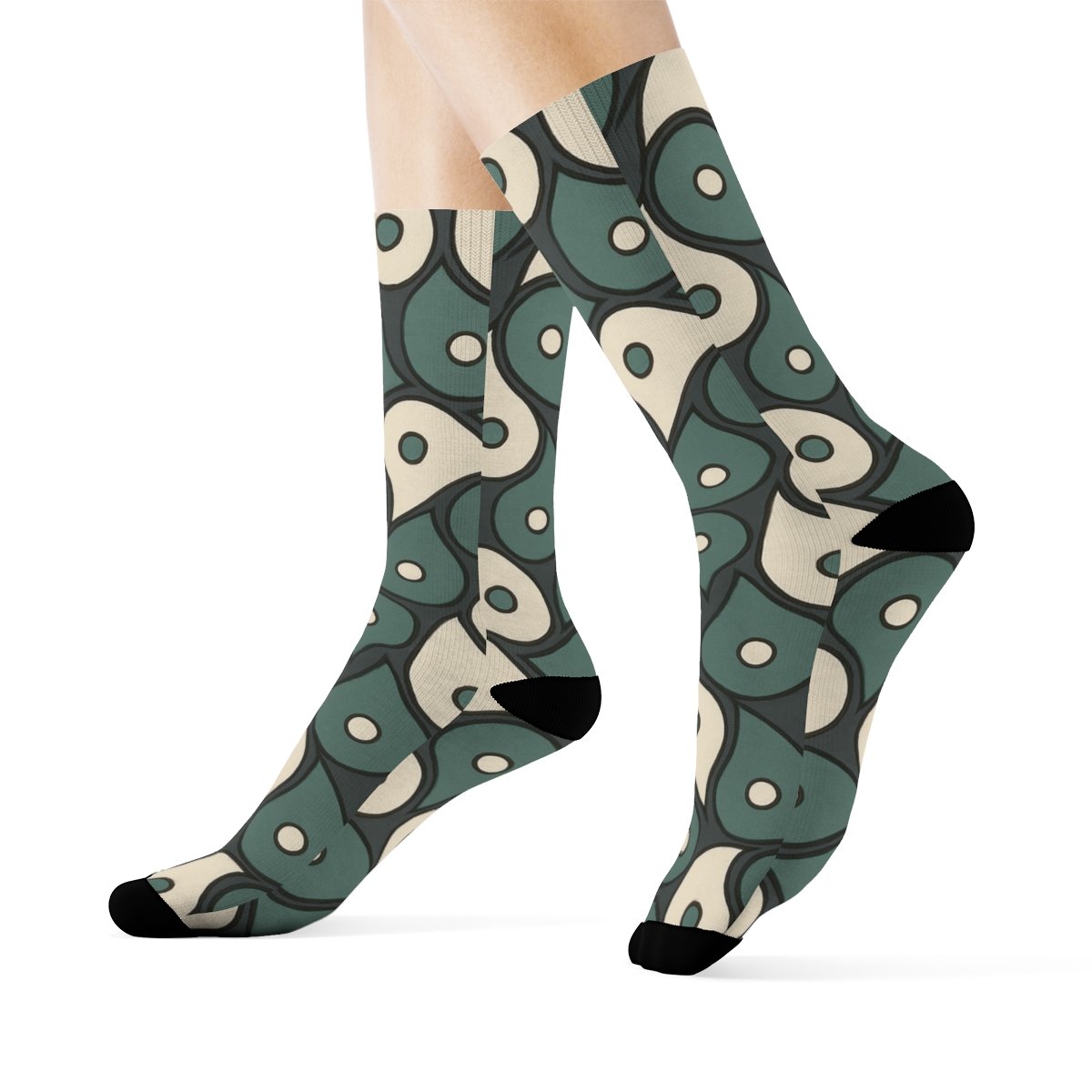 Charcoal Teardrop Yin Yang Herringbone Tessellation trendy patterned crew socksCharcoal Teardrop Yin Yang Herringbone Tessellation Crew Socks - Image 3