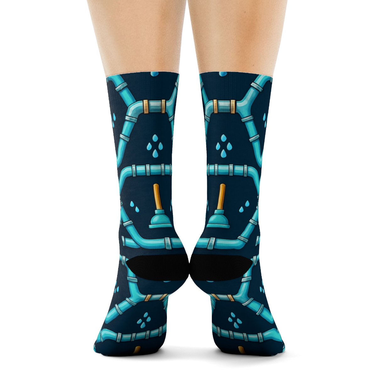 Plumber-Grade Pipe Lattice On Navy Field personalized crew socks