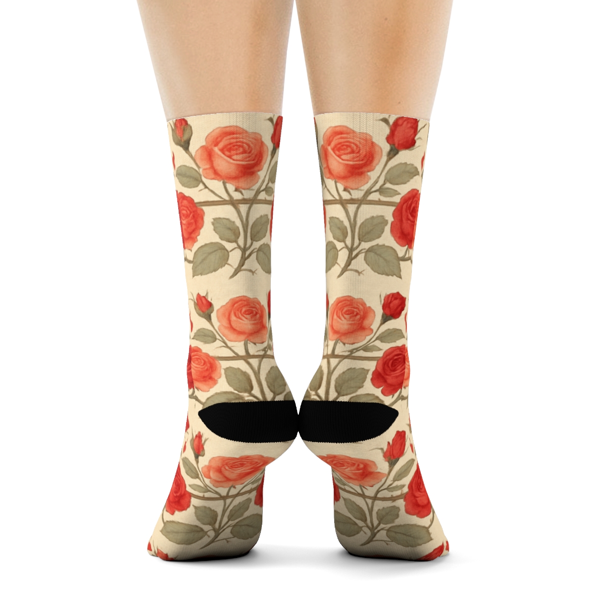 Valentines Rose Trellis Band Pattern comfortable cotton crew socksValentines Rose Trellis Band Pattern Crew Socks - Image 4
