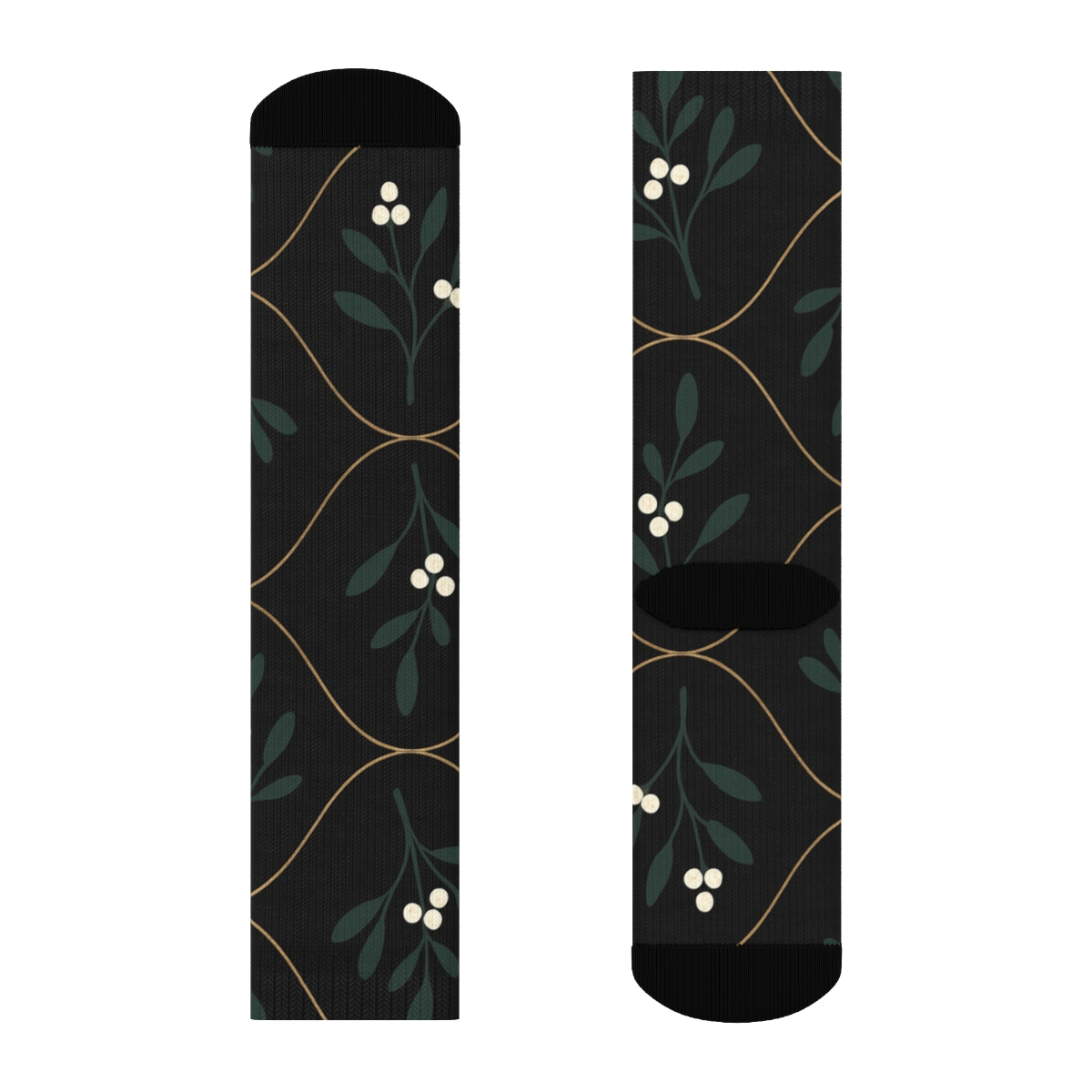 Midnight Black Botanical Repeat, Mistletoe stylish athletic crew socks