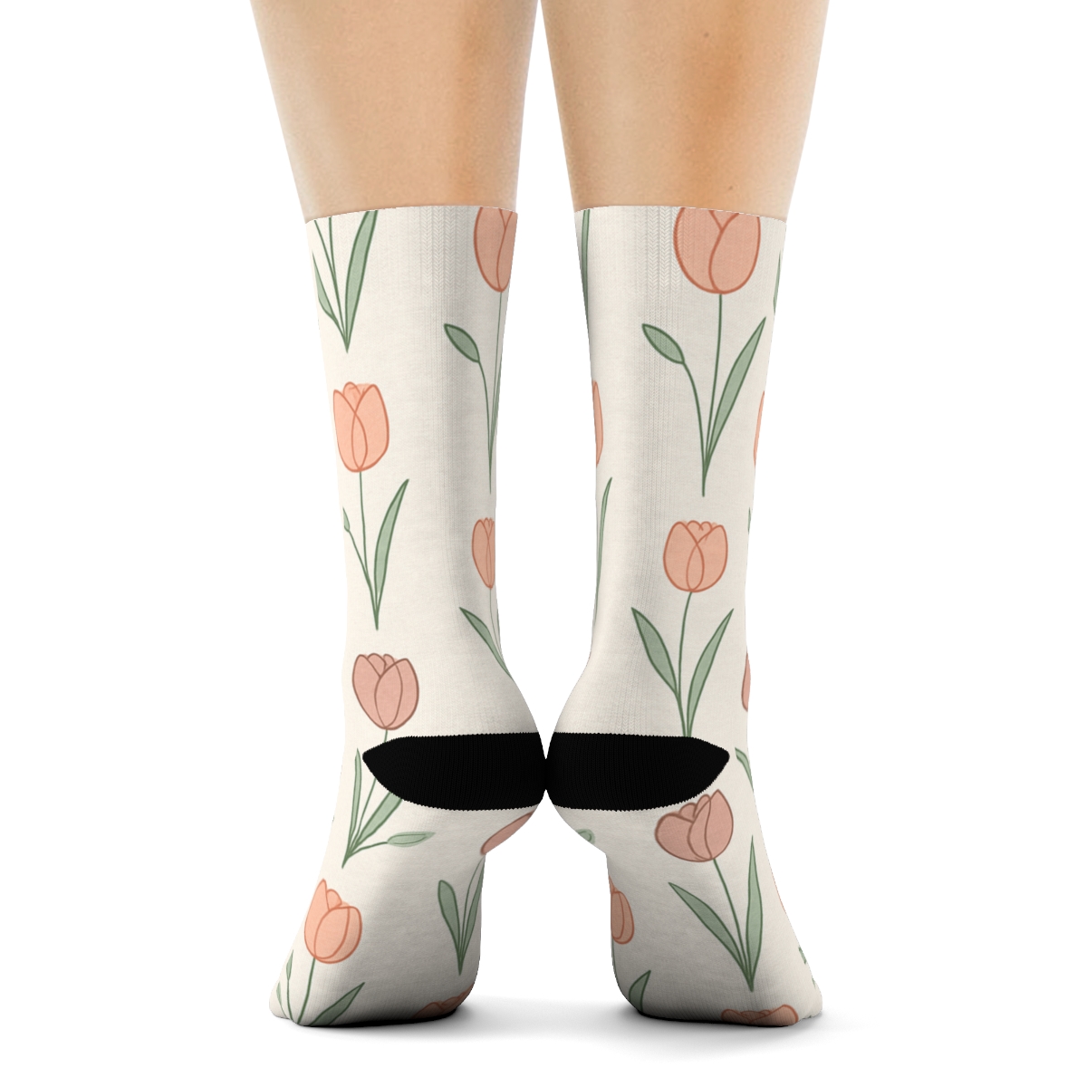 Minimal Tulip Stem Grid On Warm Ivory Background trendy patterned crew socks