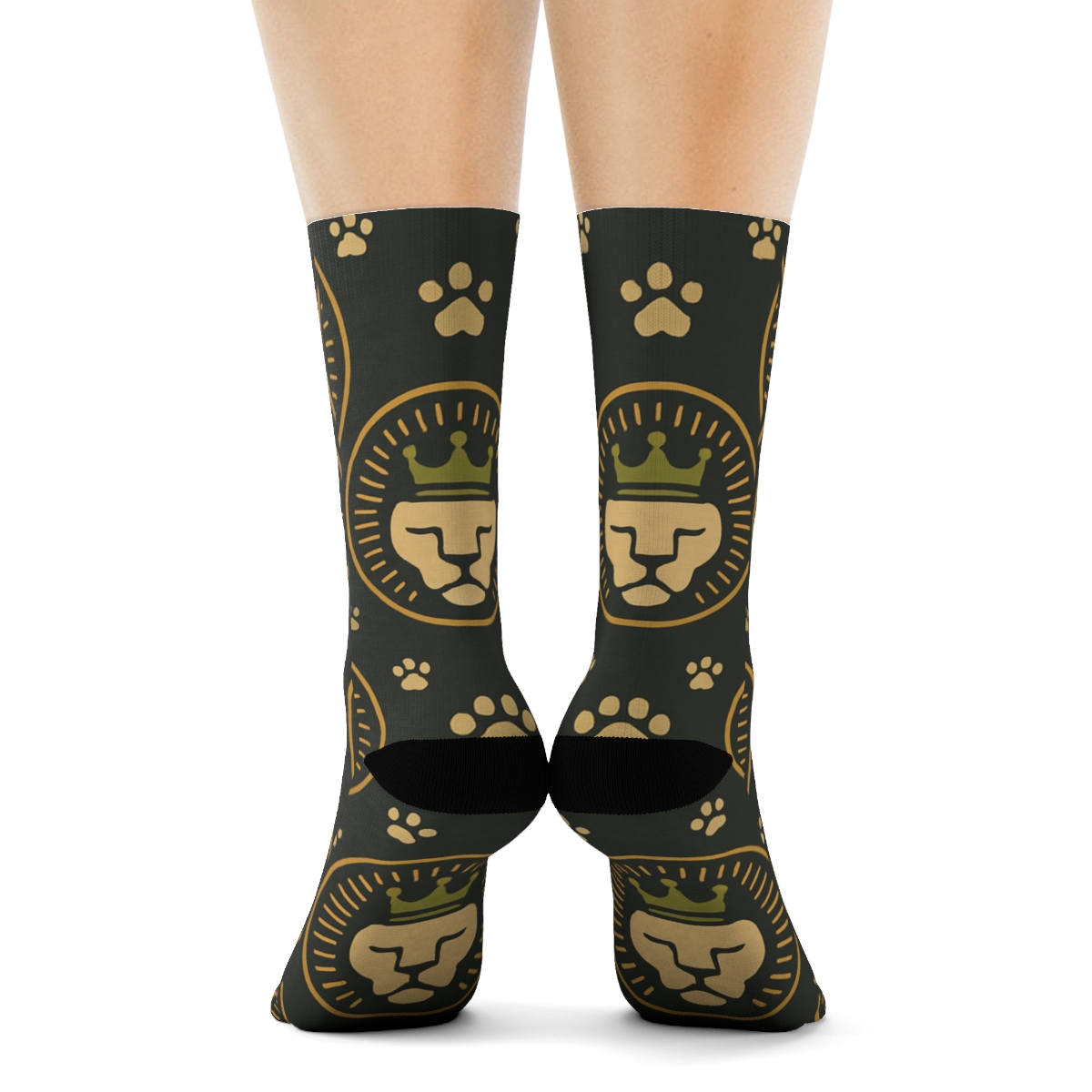 Savanna Medallions With Lion Crowns In Botanical Chic designer printed crew socks