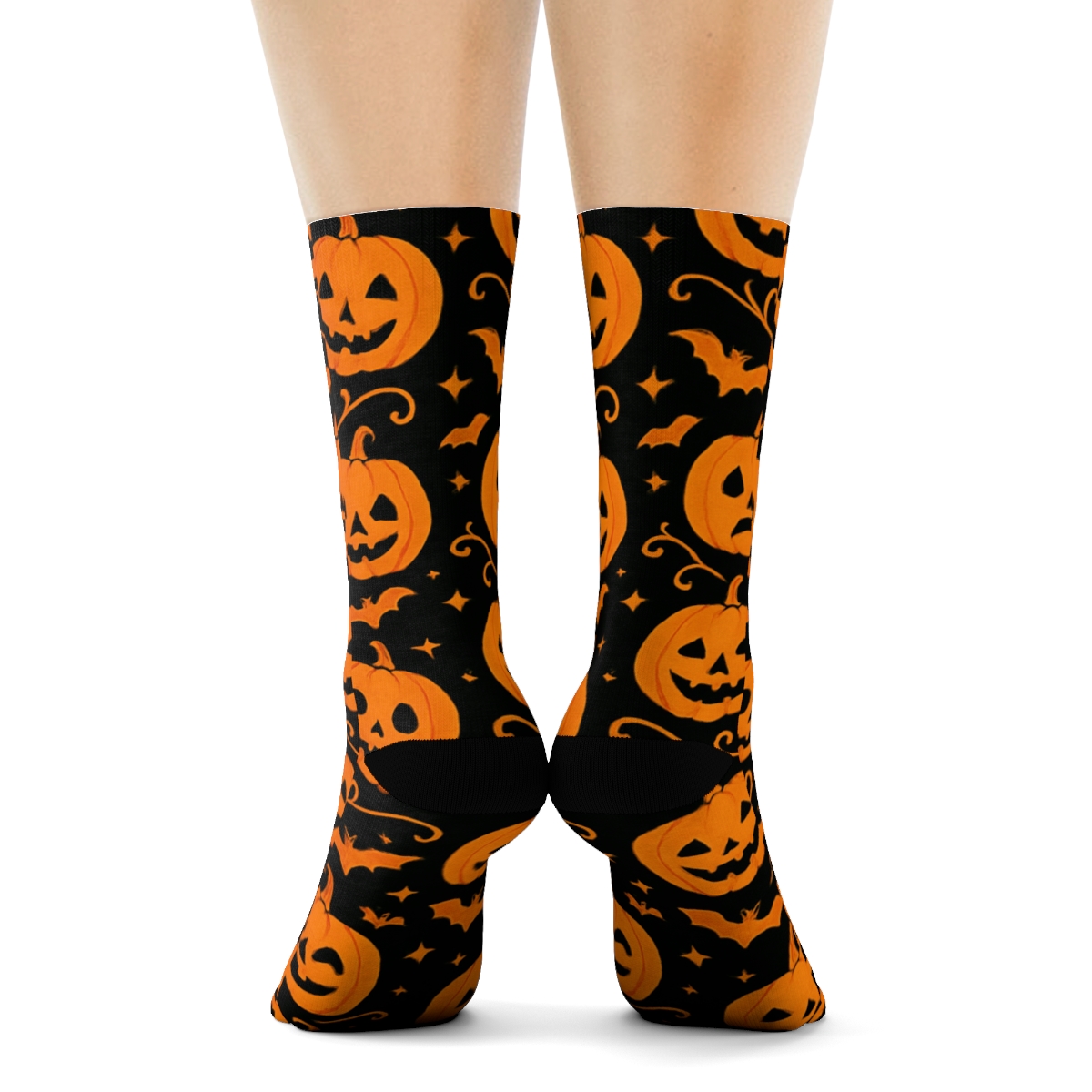 Twinned Jack O Lantern Diagonal Lattice On Black Background comfortable cotton crew socks